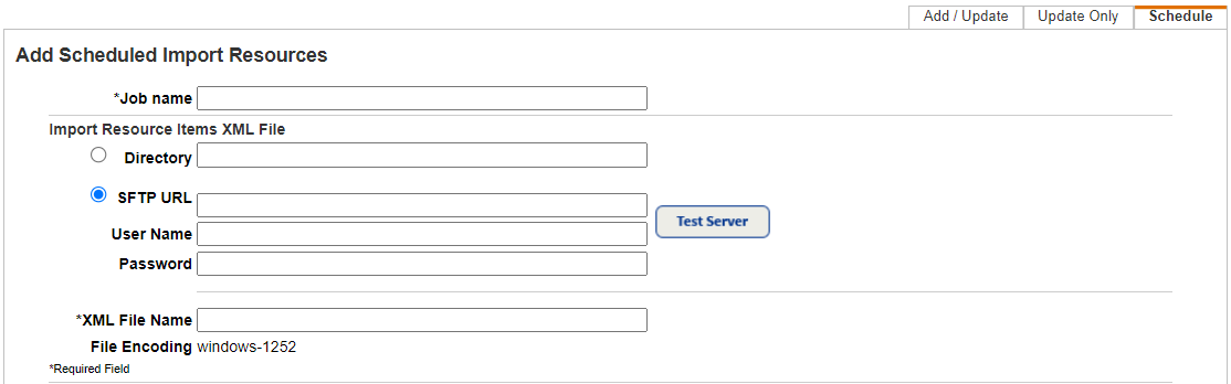 Import Resources file name and location fields.